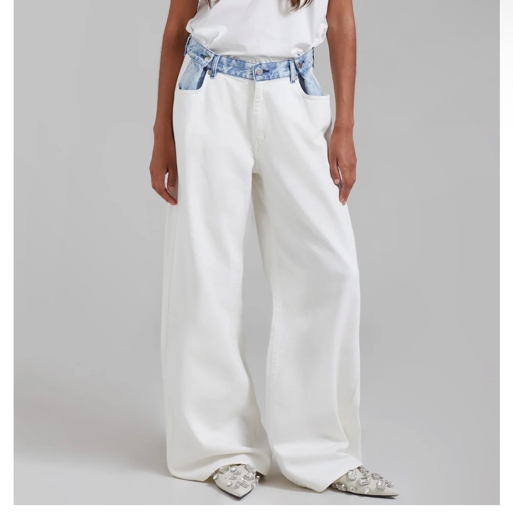HAYLA CONTRAST DENIM PANTS - OFF WHITE/BLUE